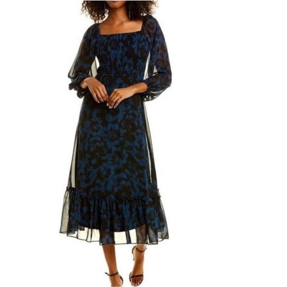 Taylor Black and Blue Long Sleeve Dress